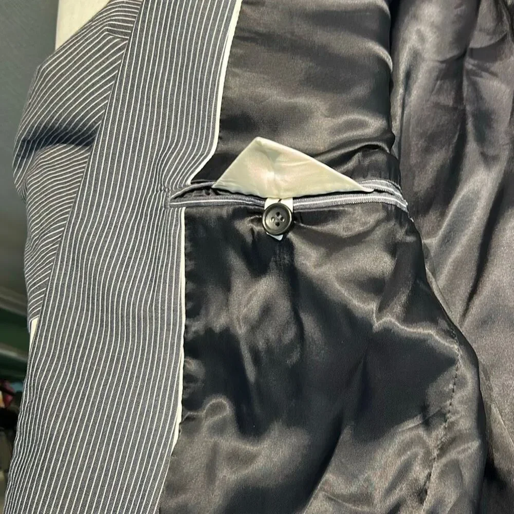 Austin Reed Mens Striped Blazer Sz XLarge Pure Cotton Gray White Suit Coat